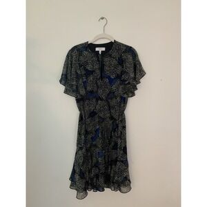 REISS Sophie Chiffon Ruffle Mini Dress Green Jungle Print Sz 2 Romantic Flirty